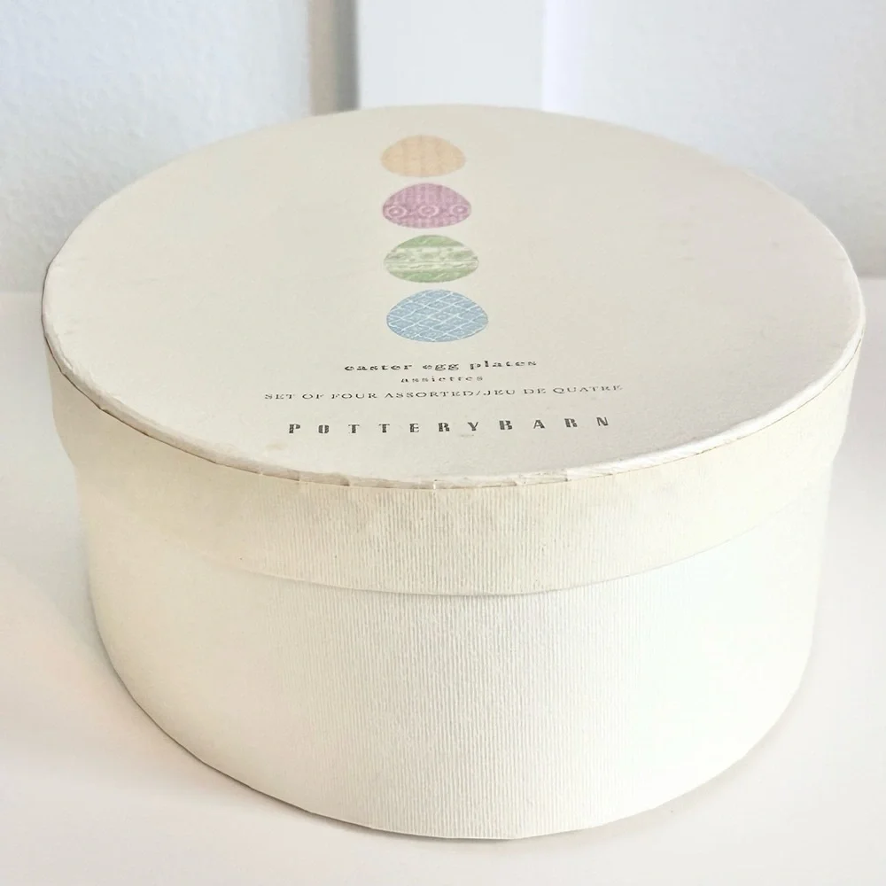 Pottery Barn Ceramic Colorful Easter Egg Shape Plate Set Pastel Yellow Pink Blue